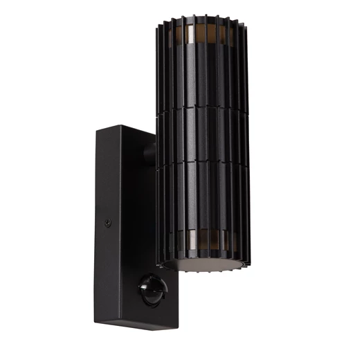 Lucide TIMBALA - Wandspot / Wandlamp Binnen/Buiten - 2xGU10 - IP44 - Beweging & dag/nacht sensor - Zwart | Essential - uitgezet